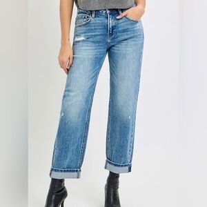 Risen Jeans High Rise Ankle Boyfriend in medium indigo